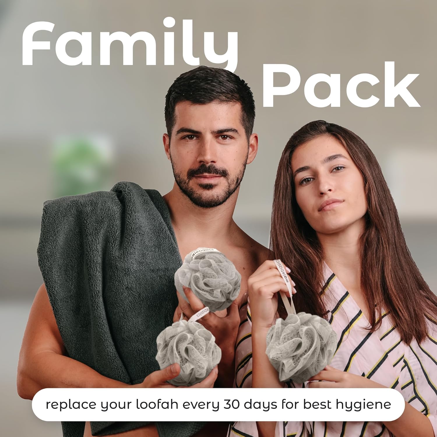 MainBasics Bath Shower Loofah Sponge Pouf Body Scrubber Exfoliator Body Wash Sponge (Set of 3, Totally Taupe) - Image 7