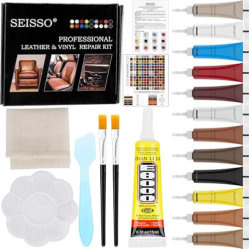 Kit de reparación de vinilo de cuero de 12 colores, con pegamento y tela de respaldo, para sofá, muebles, asiento de automóvil, reparación de