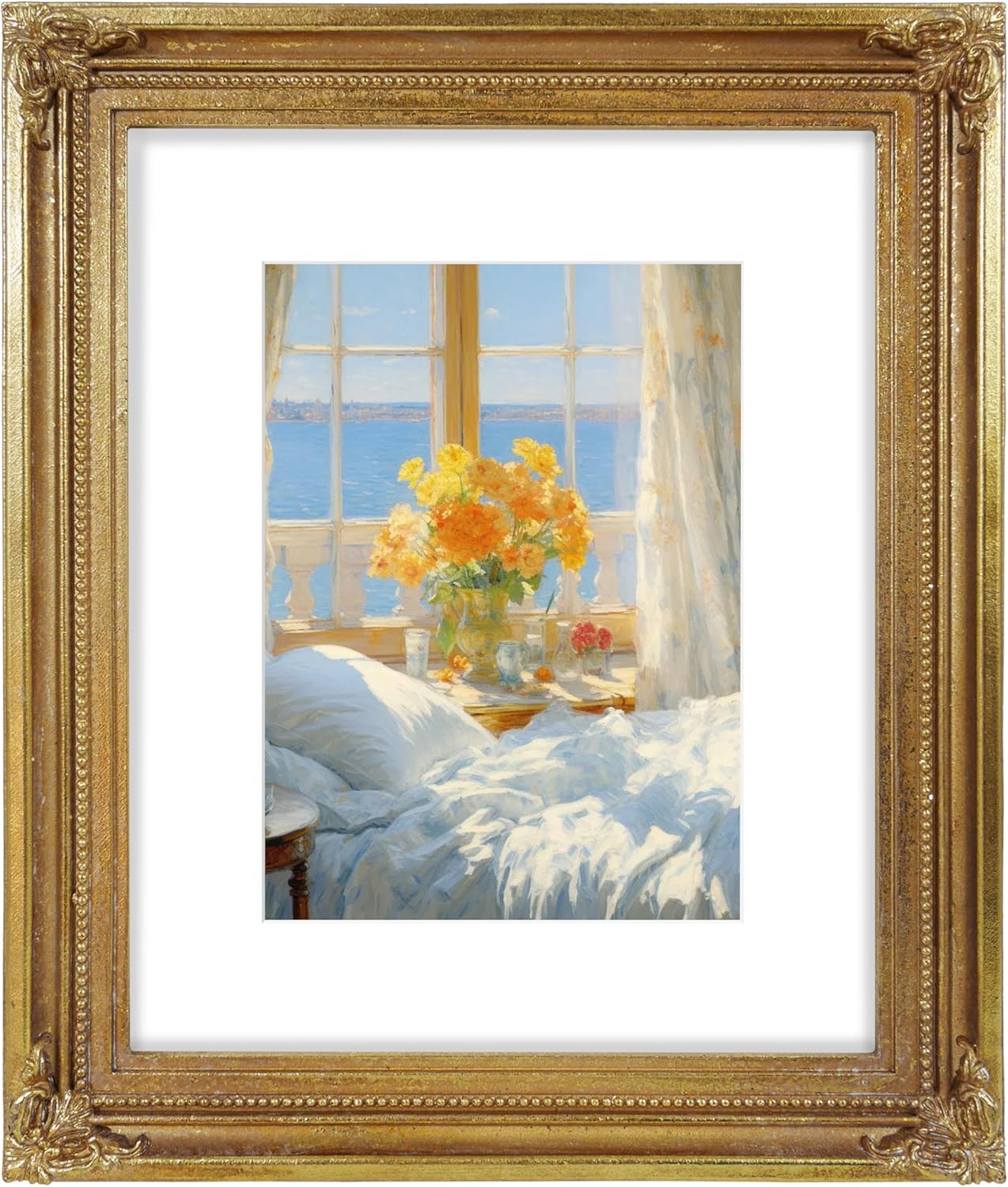 SIMON'S SHOP 8x10 Picture Frame with Mat, Gold Picture Frames for Wall and Tabletop, Vintage Picture Frames 8x10 Matted to 5x7 Image