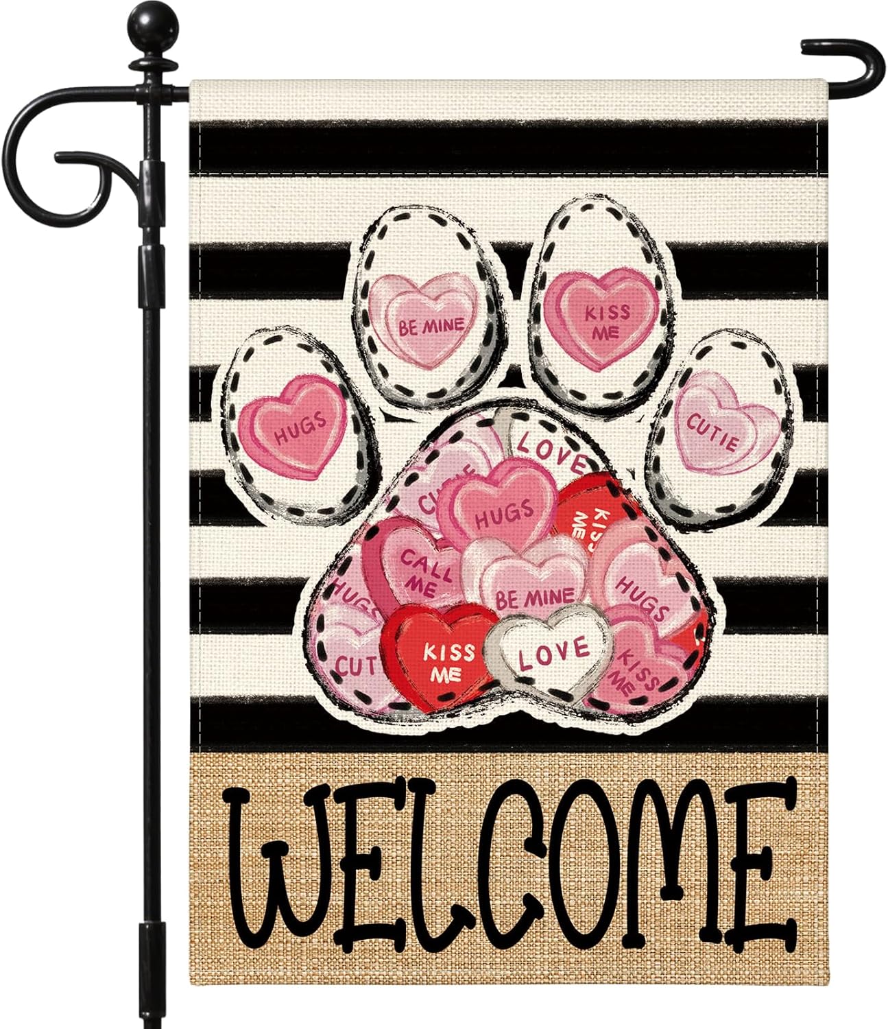 Artscope Valentines Day Paw Print Garden Flag 12x18 Inch Double Sided for Outside, Welcome Anniversary Valentines Love Heart Flag for Holiday Yard Outdoor Decoration