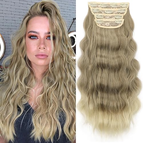 Miniatura 8 de KooKaStyle Extensiones de cabello, 4 unidades, extensiones de cabello largo ondulado con clip, extensiones de cabello grueso natural, doble trama,