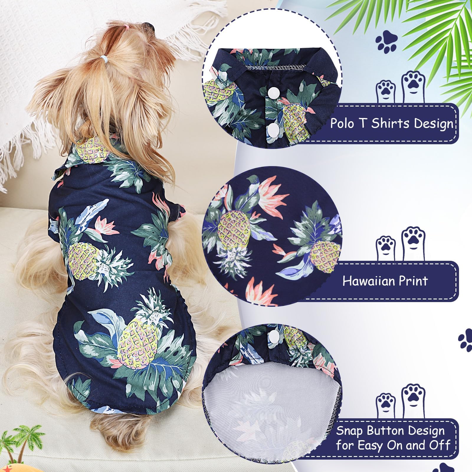 Chemise Hawaïenne pour Chien,Chemises pour Petit Chien Chat,Polo pour Animaux de Compagnie,Chemises pour Chiens D'été T-Shirt,Chemise pour Dog pour Loisirs,Plage,Camping,Vacances (Azul Marino XL)