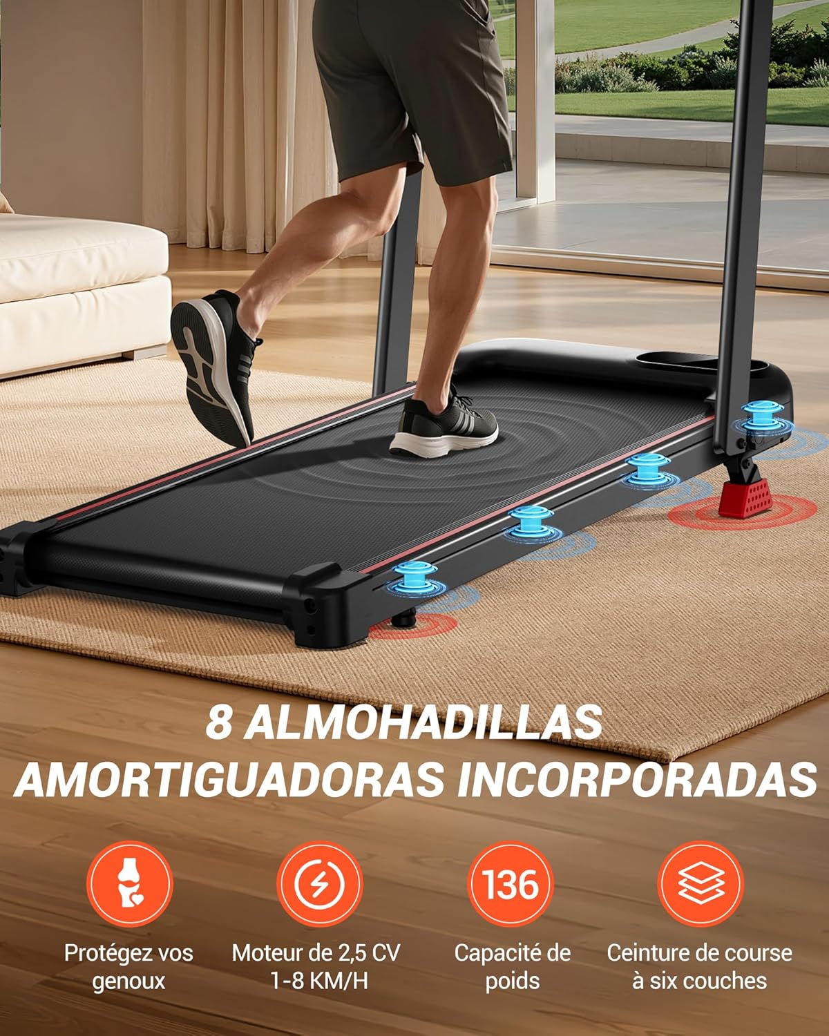 UMAY U17F Treadmill with 8 integrated shock absorption pads