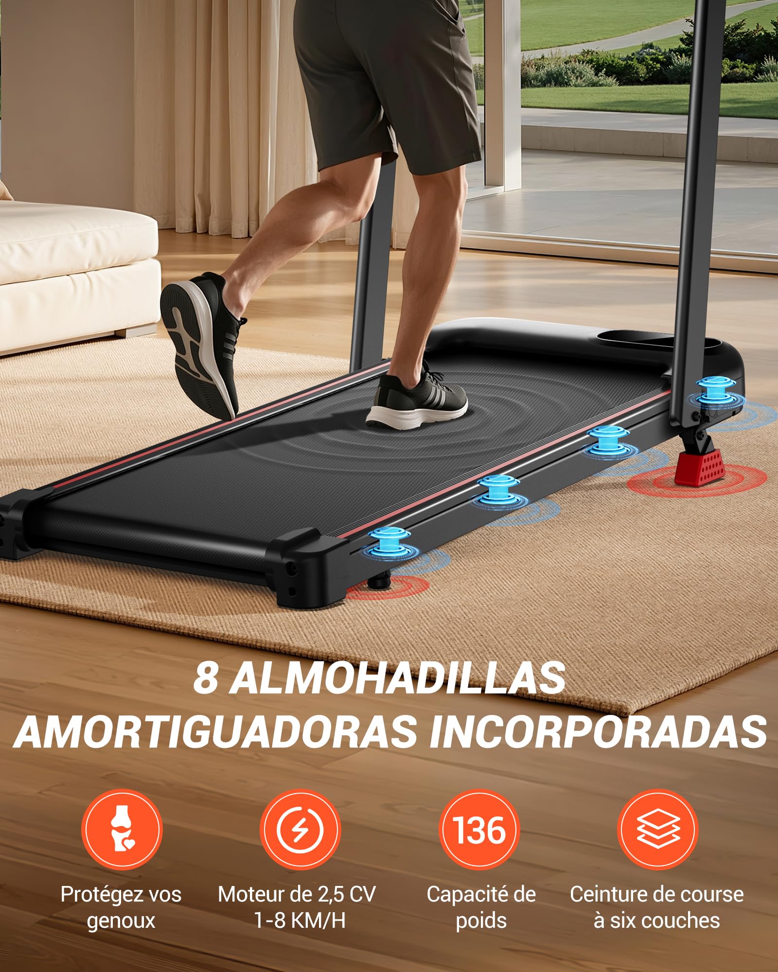 UMAY Tapis de Course Pliable Inclinable 15% 6 en 1 136KG