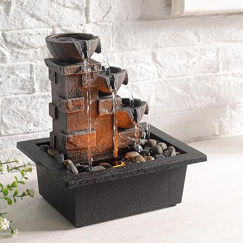 Miniatura 2 de GOSSI Decoración para el hogar, fuente de mesa de pared de piedra de imitación de 3 niveles, muchos río natural, rock, oficina, relajante