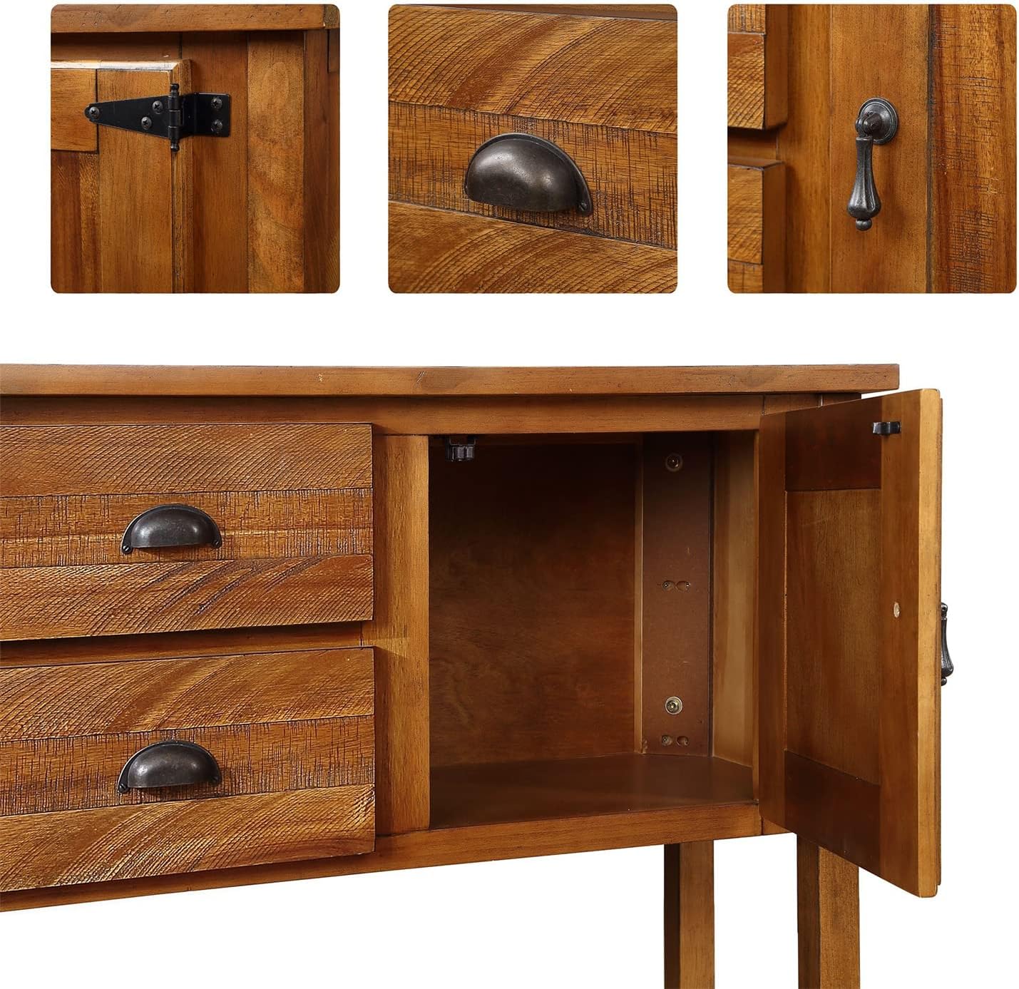 LKTART 46'' Sideboard Console Table Farmhouse Buffet Cabinet with Storage Drawers and Bottom Shelf for Living Room Kitchen Entryway Hallway Foyer Table Cupboard Coffee Bar Cabinet(Brown)