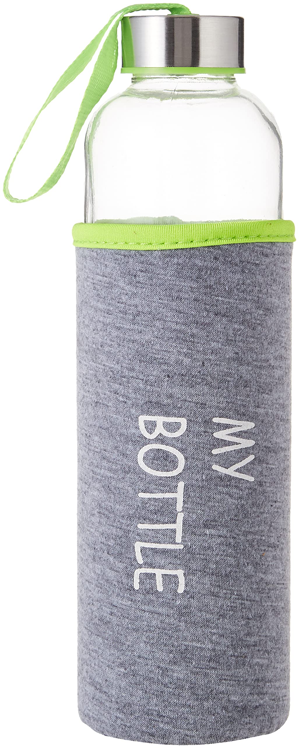 Cuisine Art Glass Drinking Bottle with Leak Proof Lid, Grey, 600ml, Q-BTL-DETX