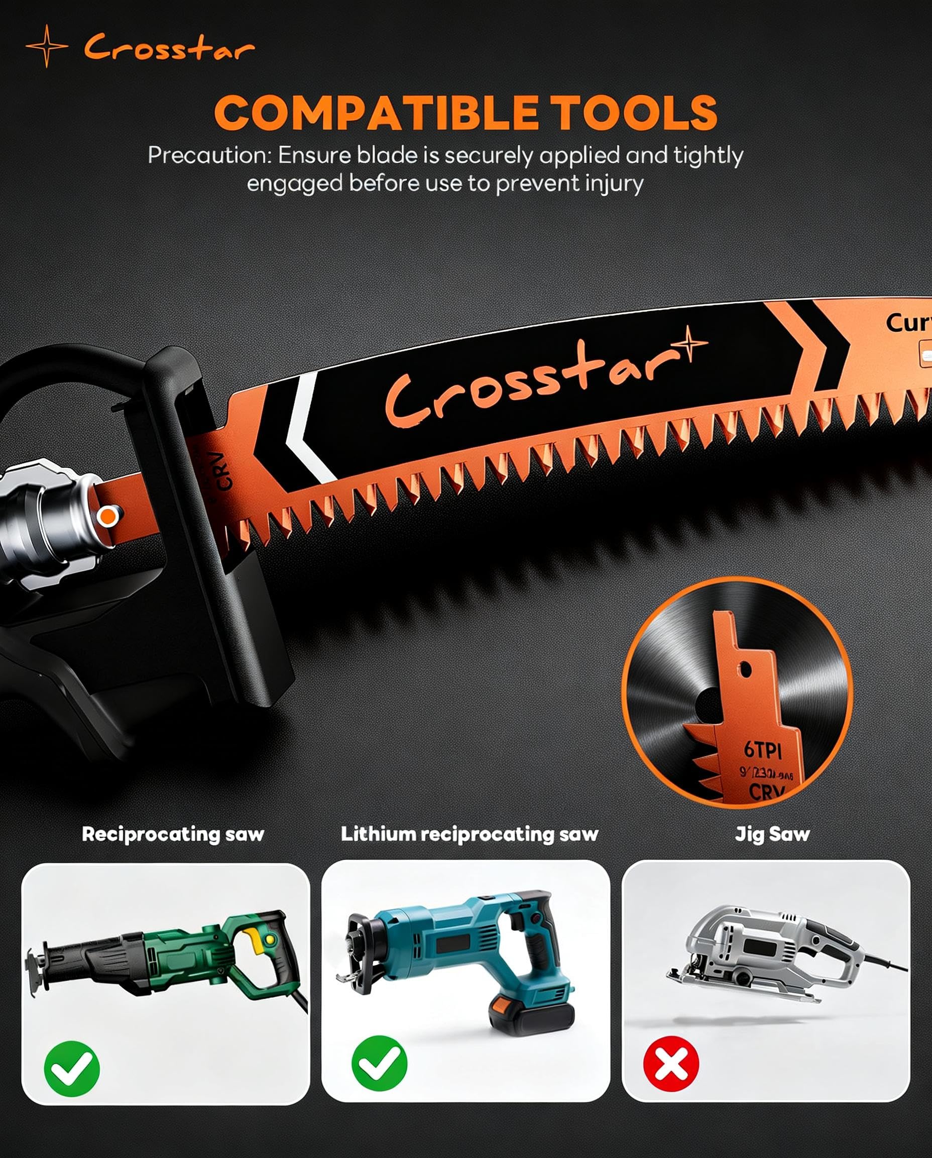 Crosstar Lame per seghetto alternativo con denti giapponesi da 30,5 cm, lame per potatura del legno 6TPI per tagliare alberi, tagliare rami, confezione da 3