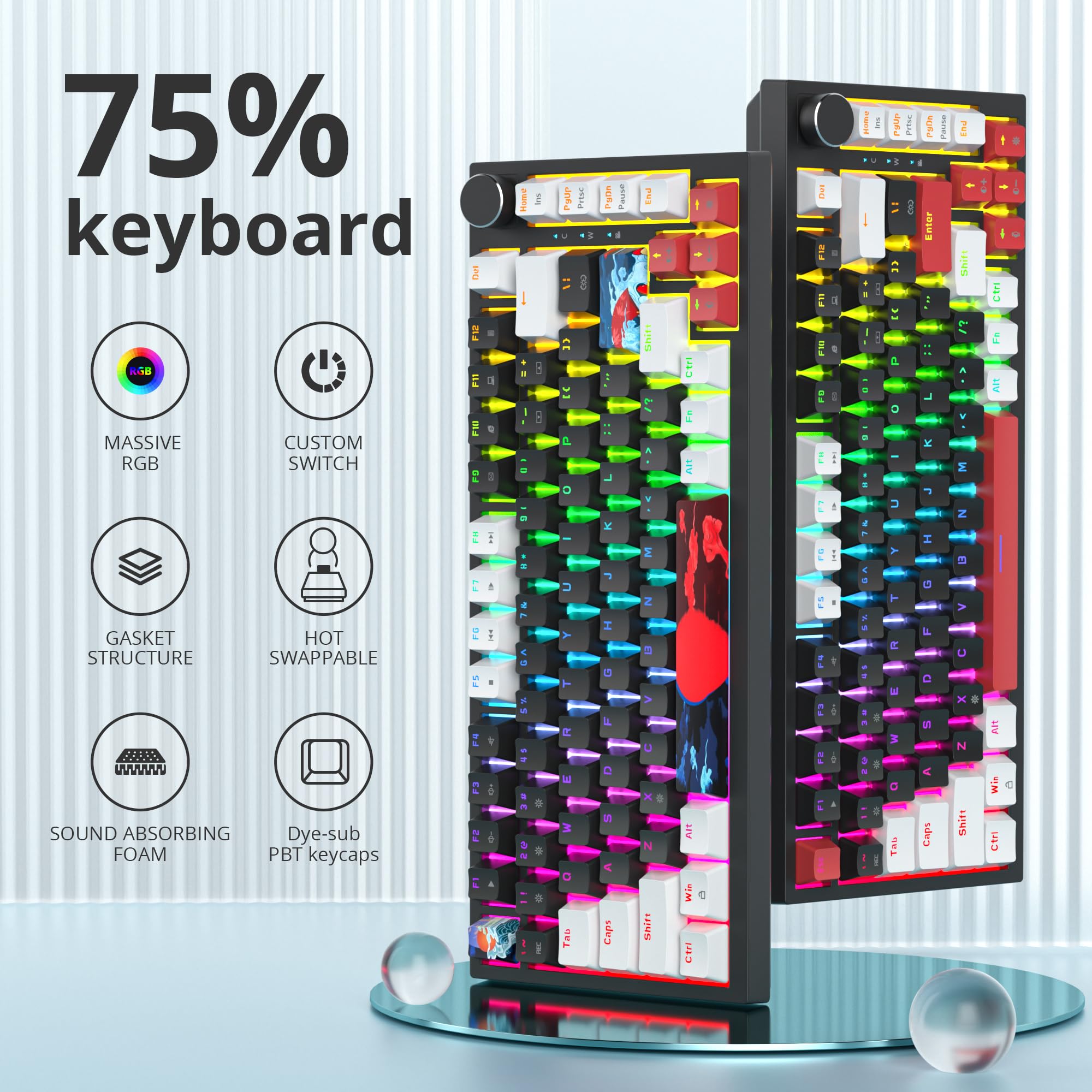 SOLIDEE Teclado mecánico para juegos con cable 75% intercambiable en caliente, teclado retroiluminado RGB con interruptor rojo, teclado mecánico TKL de 82 teclas, teclas PBT NKRO teclado compacto con — view 6