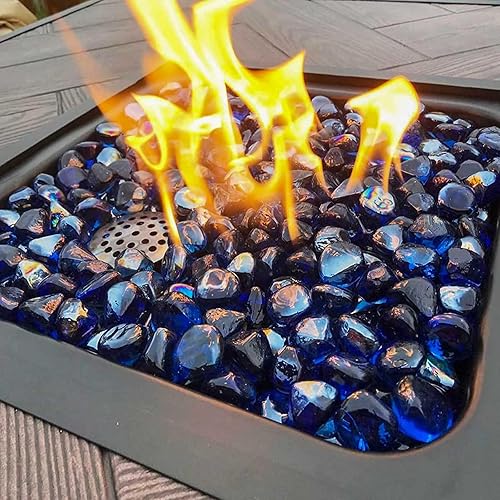 Miniatura 2 de GRISUN Diamantes de vidrio ignífugo color champán rosa para hoguera, rocas de vidrio templado reflectante de 1 pulgada de alto brillo para chimenea