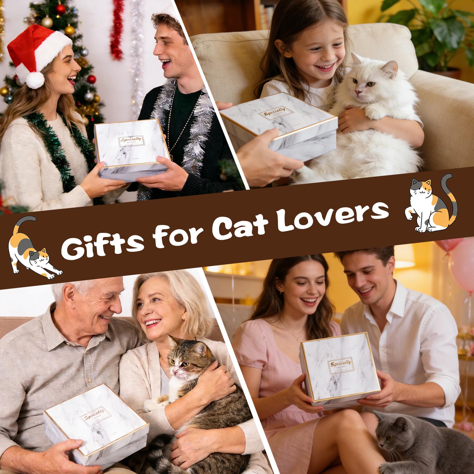 Regalo Donna Gatto, Set Tazza Gatto Divertente, Tazza da Caffè Tè Ceramica Kawaii con Coperchio e Cucchiai, Idee Regalo Donna Personalizzato per Amica Fidanzata Moglie Compleanno Natale