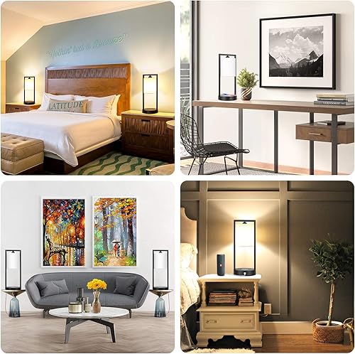 Miniatura 7 de TOBUSA Juego de 2 lámparas de mesa con control táctil de carga inalámbrica, lámparas de mesita de noche de noche, pantalla de tela blanca, modernas