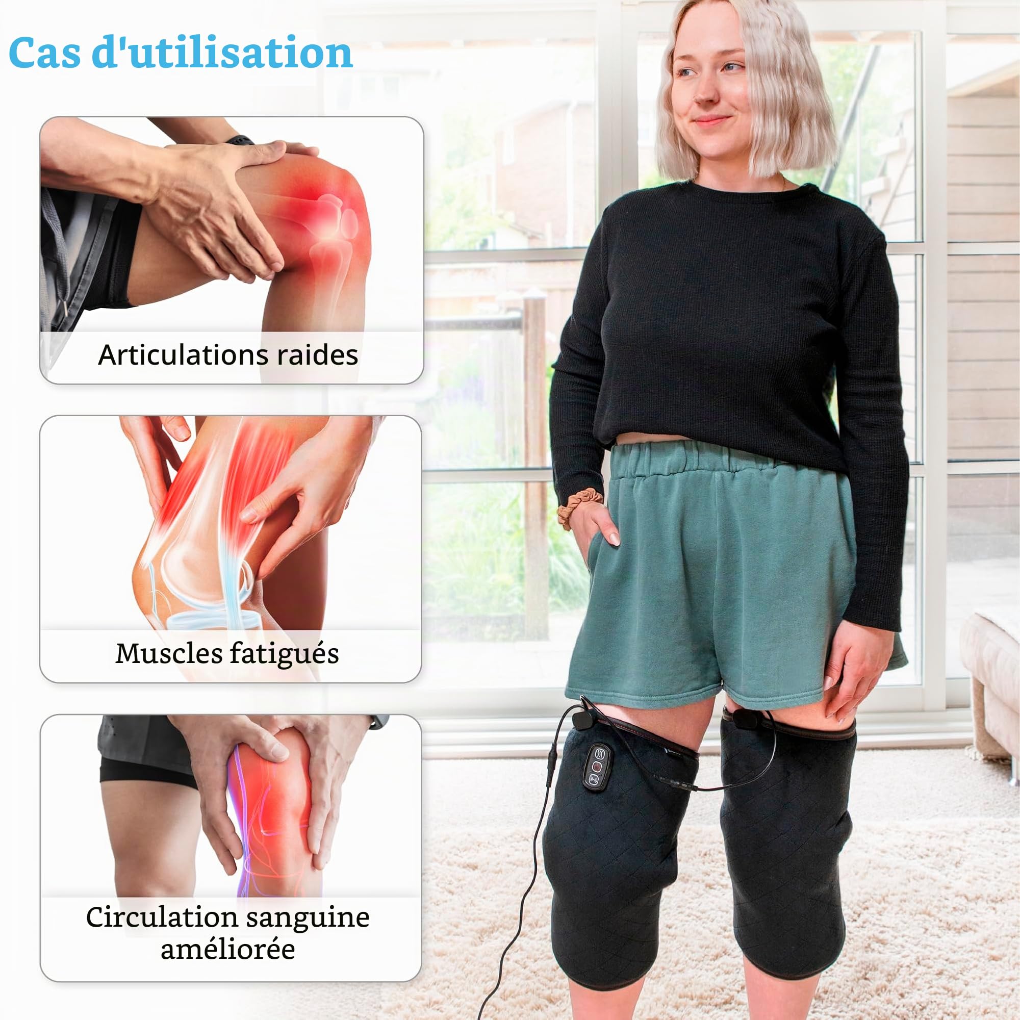 COMFIER Masseur de genou avec vibration thermique, Taille réglable Masseur de genou pour les crampes dues aux blessures du genou Soulagement des douleurs articulaires,Masseur de jambe,Cadeaux idéaux