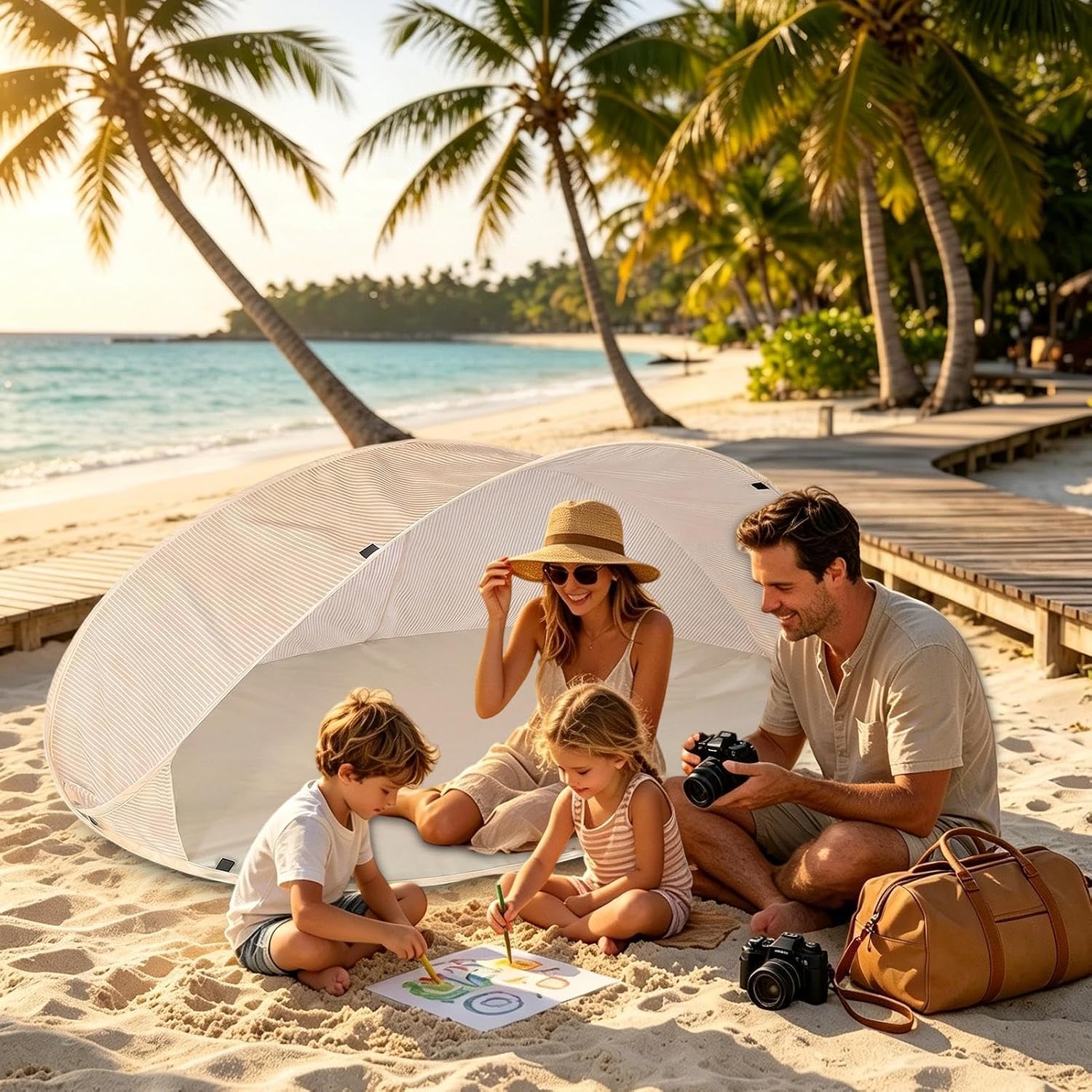 Popup Beach Tent - Portable Sun Shade Canopy Shelter for Outdoor Camping | Quick Setup Tent, UV Sun Protection Shelter, Lightweight Canopy for Beach Camping Picnic Backyard Poolside Use