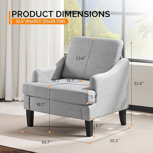 Miniatura 2 de VINGLI Juego de 2 sillas decorativas de tela de lino, sillón tapizado moderno gris, cómodo sofá, sala de estar, dormitorio, muebles para apartamento
