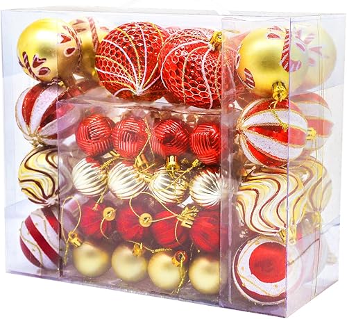 48 adornos de bolas de Navidad, bolas de plástico, decoraciones de árbol de Navidad, juego de adornos colgantes de Navidad inastillables con ganchos