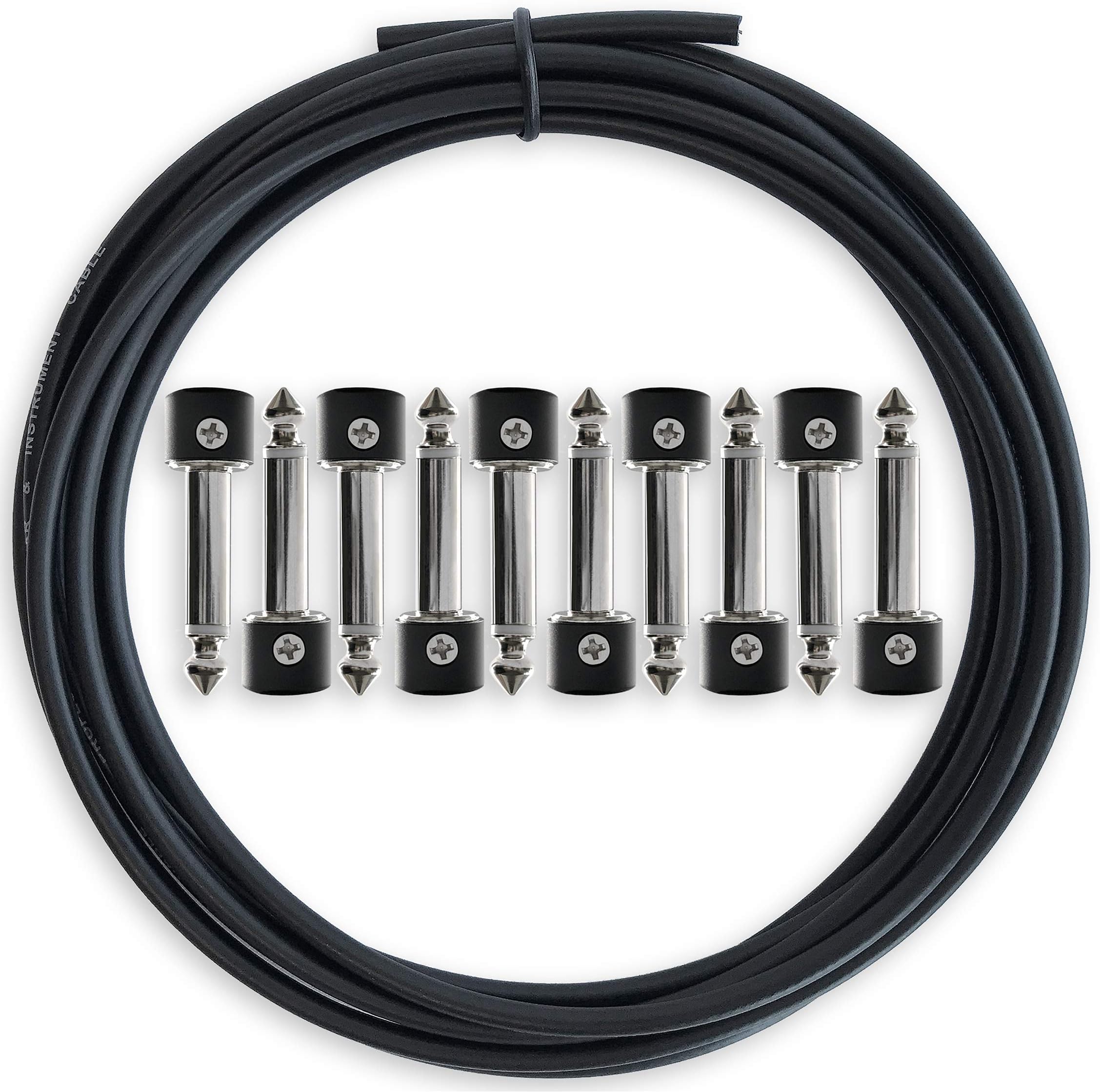 Crosby Audio Solderless Pedalboard Cable Kit - No Cable Stripping Required, 10ft Cable & 10 Connectors Make 5 Patch Cables for Guitar Effects Pedals & Pedal Board