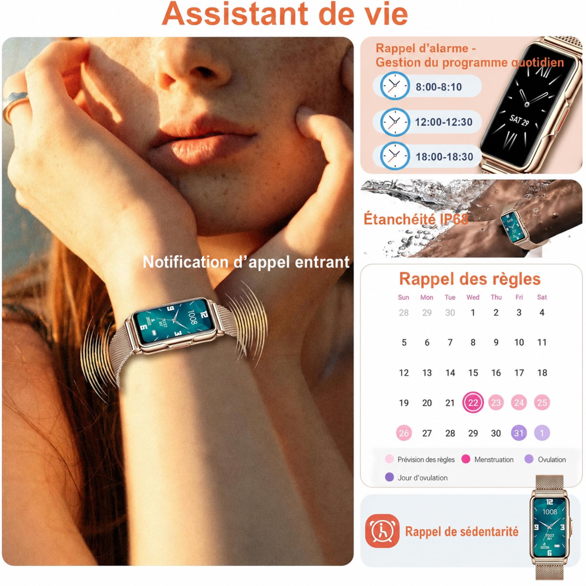 128+ Modes Sportifs Montre Connectée Femme Homme, 1,47"HD Montre Femme avec Bluetooth, Météo, Sommeil, SpO2, Pression Artérielle, Fréquence Cardiaque, Rappel Sédentarité, Smartwatch Santé Android/iOS
