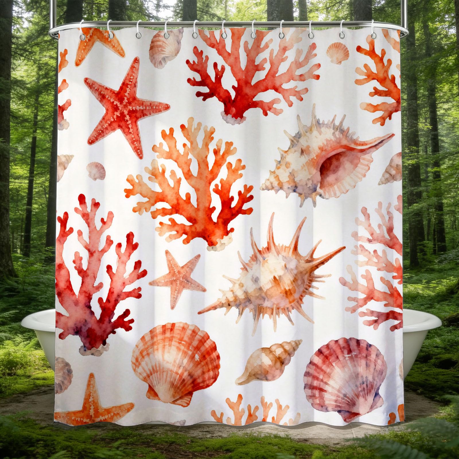 Hongduo 3D Cartoon Coral Shower Curtain for Stalls Bathtubs Cartoon Bathroom Decor Shower Curtain Set Polyester Fabric Waterproof 180x200cm/71X79 Inch with Hooks