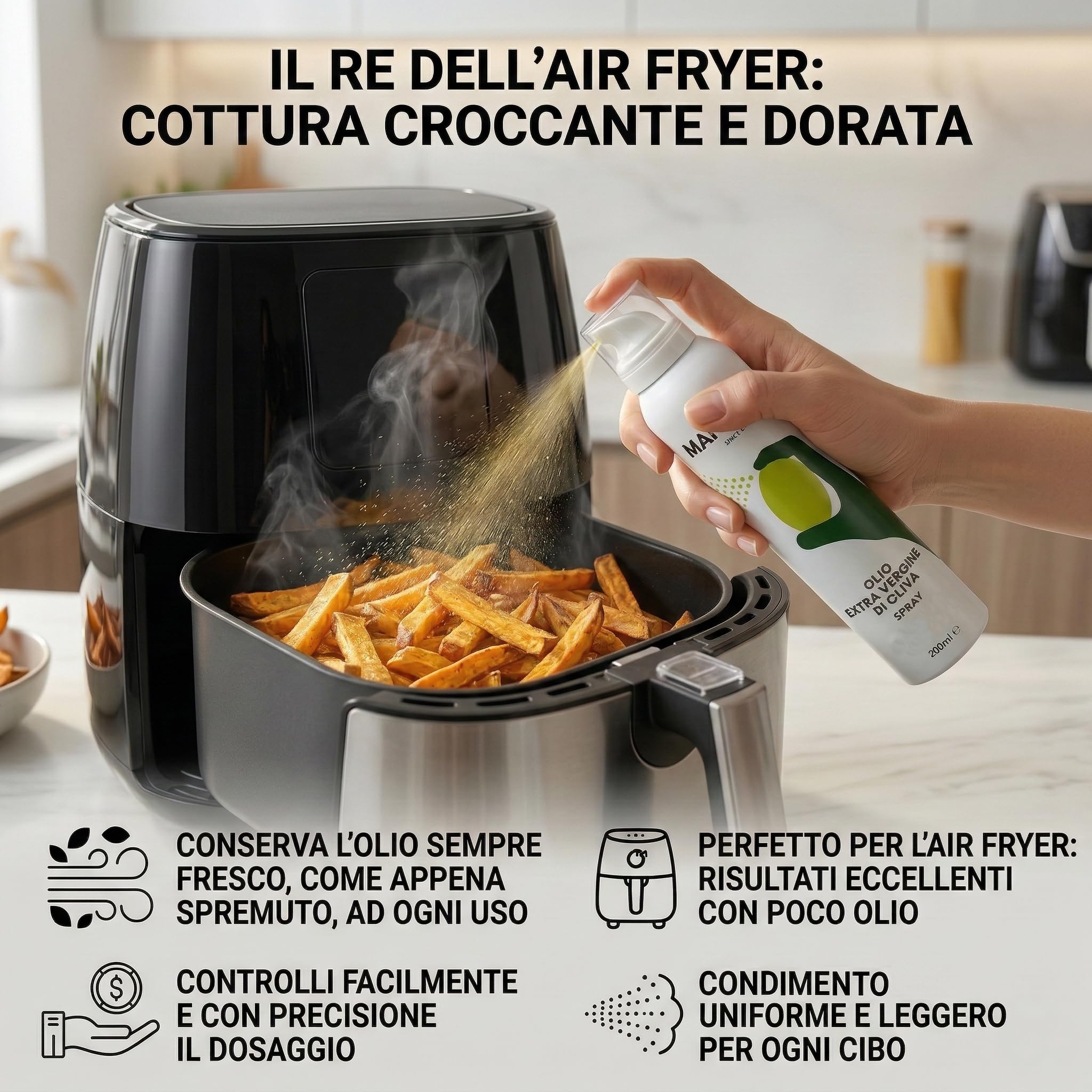 Mantova Olio Extra Vergine di Oliva Spray 6×200 ml (1200 ml) – EVO Italiano Spremuto a Freddo, Nebulizzatore Cucina Sana, Controllo Porzioni, Formato Famiglia Risparmio