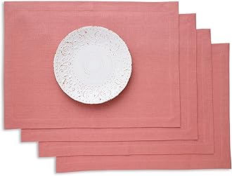 Solino Home Linen Placemats Set of 4 - Dusty Rose Placemats 14 x 19 Inch - 100% Pure Linen Table Place Mats for Summer - Diana Medium Weight