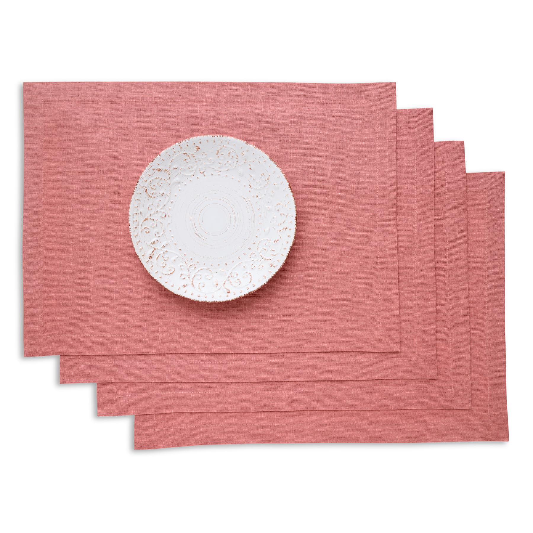 Solino Home Linen Placemats Set of 4 - Dusty Rose Placemats 14 x 19 Inch - 100% Pure Linen Table Place Mats for Summer - Diana Medium Weight