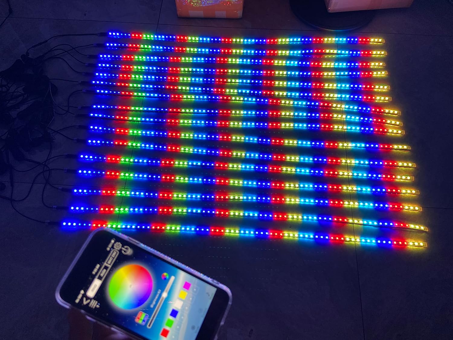 16PCS 1FT (30CM/12) RGB LED Light Strips - Single Row Dream Color Chasing Flow Series APP + Remote Control Fit for Polaris Slingshot Ryker Spyder Golf Cart Hood Grille Lights