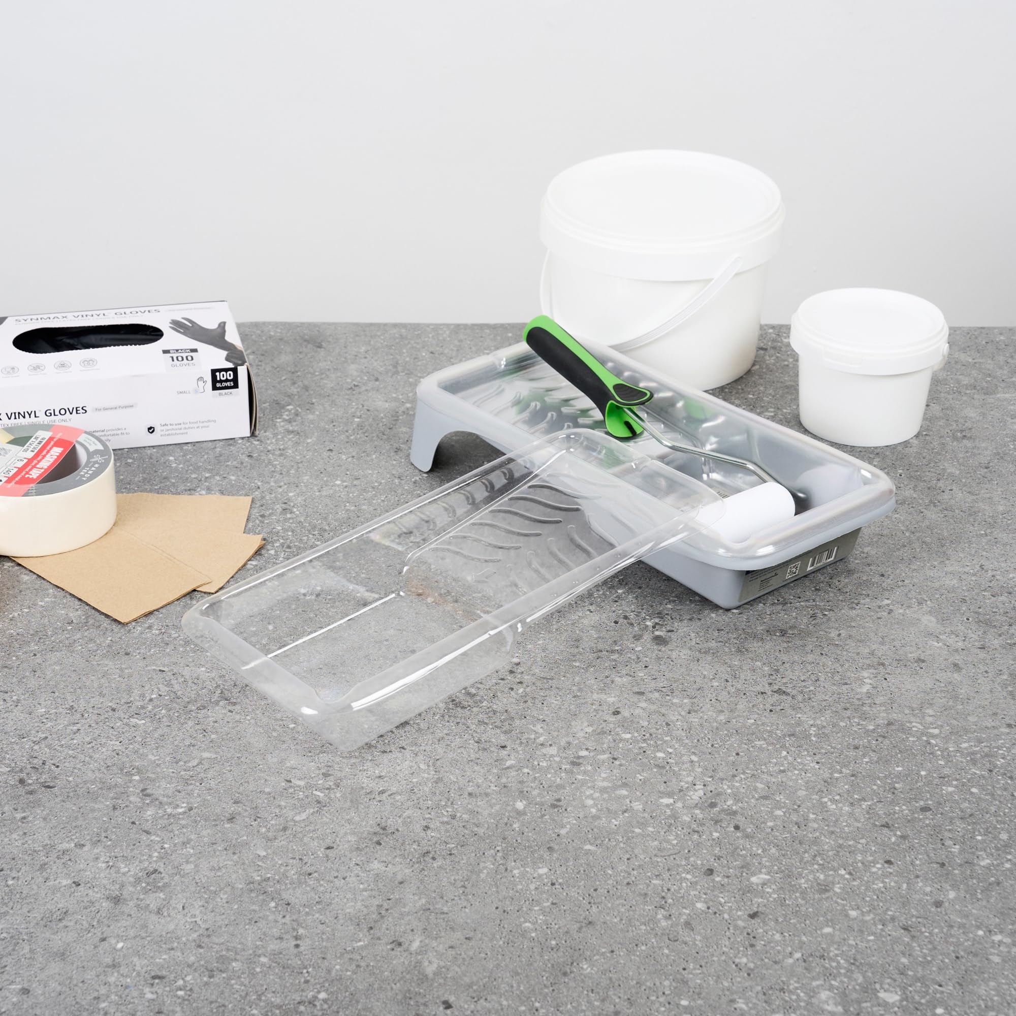 Restaurantware Paquete de 60 forros de bandeja de pintura, desechables, de 4 pulgadas, resistentes al desgarro, suministros de plástico transparente con textura para pintura de casa, retoques, bordes