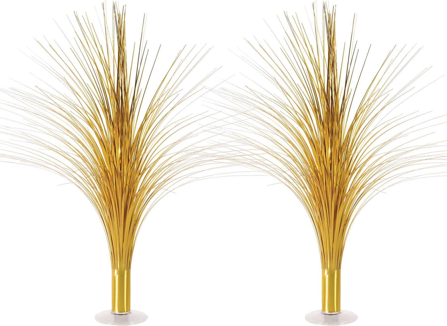 Beistle Metallic Spray Centerpieces - 2-Pack Elegant Gold Table Decorations with Clear Base, Shimmering Foil Sprays for New Year’s Eve, Hollywood Awards Night, Graduation and Celebration Events, 19”