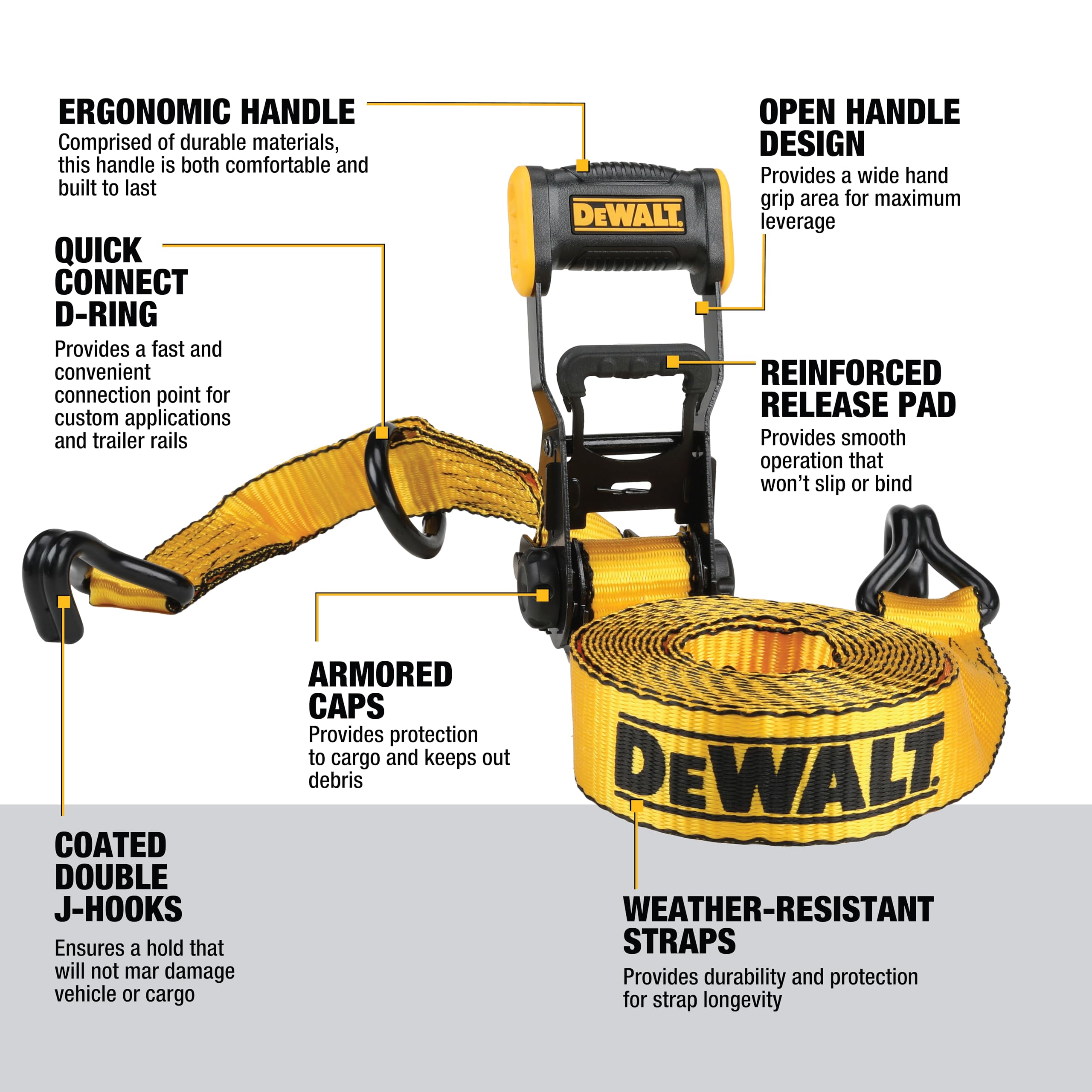 DEWALT DXBC50002 - Cinghie di fissaggio a cricchetto, 3,8 cm x 40,6 m, per carichi pesanti (resistenza alla rottura 2.268 kg), confezione da 2