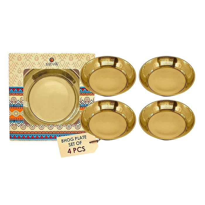Buy Satvik 4 Pc Set of Brass Bhog Thali Pooja Accessories Laddu Gopal