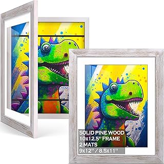 10x12.5 Kids Art Frames Kids Artwork Frames Changeable Display 8.5x11 or 9x12 with Mat - Front Opening Holds 50, Horizontal &Vertical Art Display Frame For Kids Drawing, Art Projects,Crafts-2 Packs