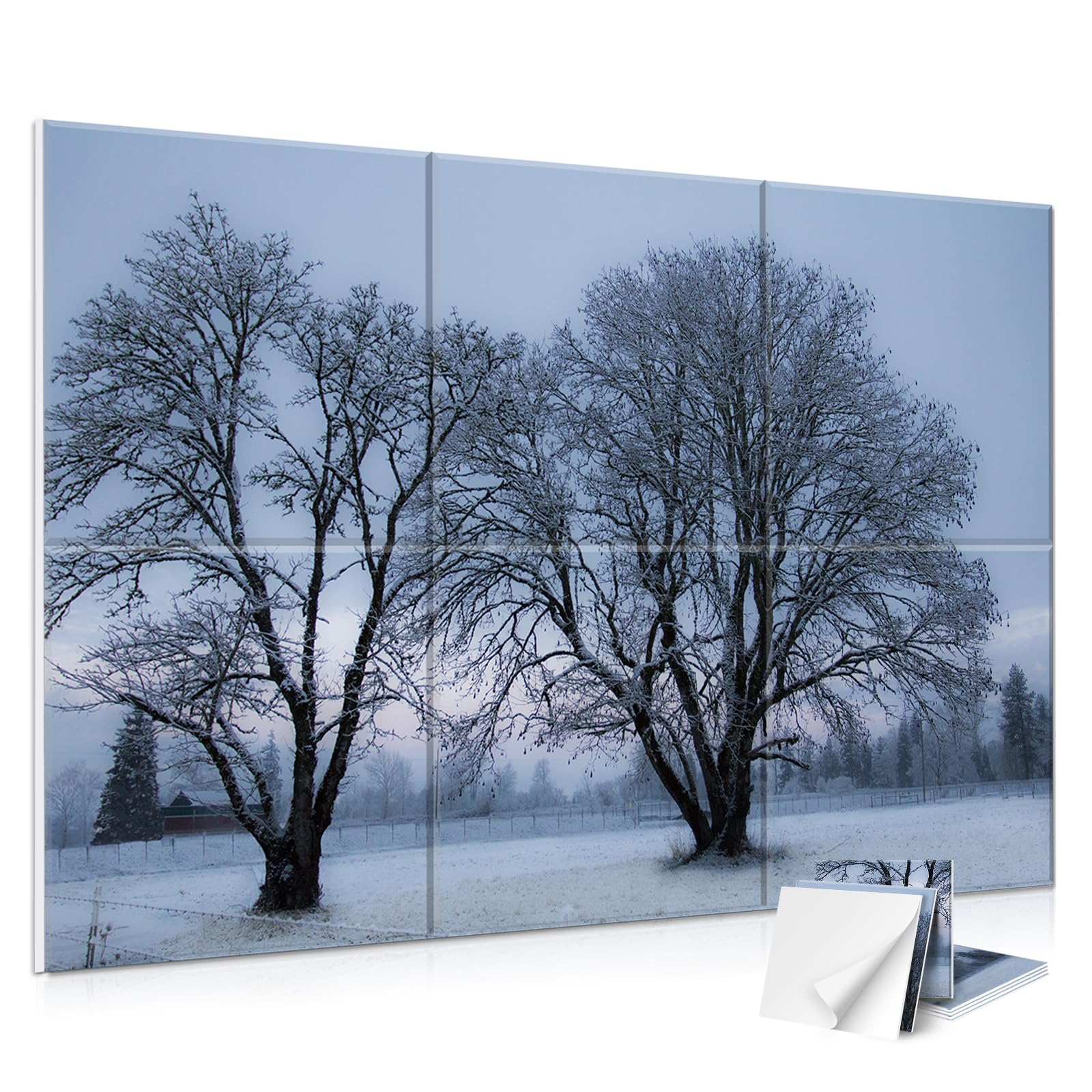 JBER 6 Pack Art Acoustic Panels, 72×48Inches Soundproof Wall Panels, Large Self-Adhesive Wall Panels, Decorative Sound Absorbing Panels, Sound Panels for Recording Studio, Living Room(Winter Trees)