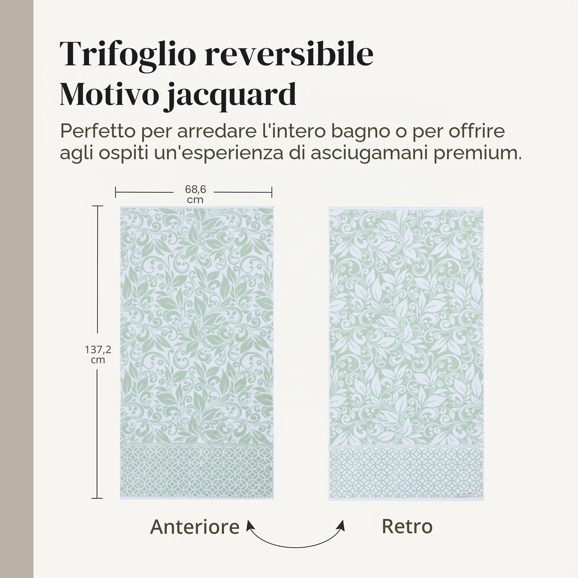Modern Threads Trefoil - Set di 6 asciugamani reversibili in filigrana, tinta jacquard, asciugamani da bagno, asciugamani e salviette, super assorbenti e ad asciugatura rapida, 100% cotone pettinato