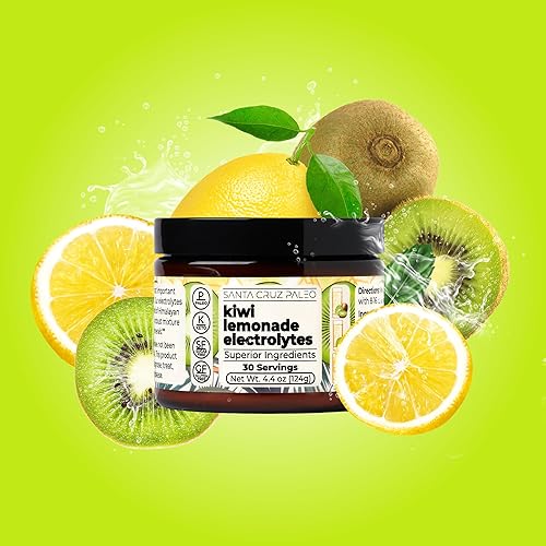 Miniatura 2 de Santa Cruz Paleo Polvo de electrolitos, sabor a limonada de kiwi, mezcla de bebida de hidratación sin azúcar con sal rosa del Himalaya, sal marina,