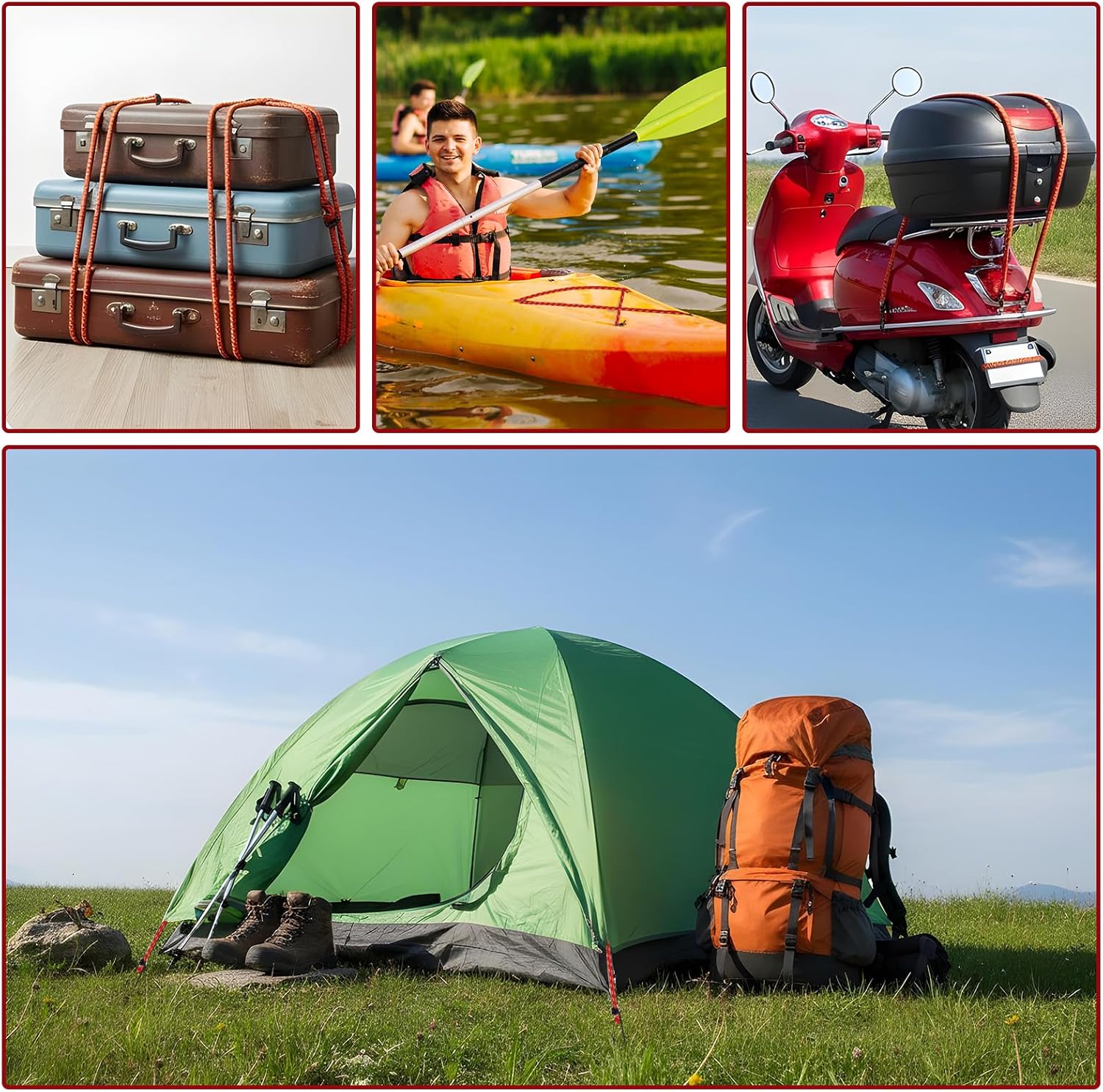 12" Bungee Cords with Hooks - Heavy Duty Elastic Straps for Outdoor and Indoor Use, 6-Pack Red Small Short Bungee Cord Bundle for Camping, Garage Storage, and More