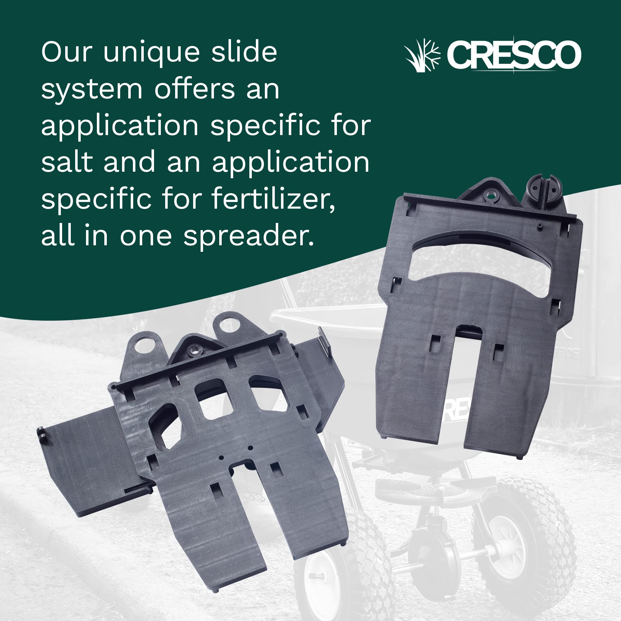 CRESCO 8SW - Esparcidor profesional de abono y salero – Carro esparcidor universal para verano e invierno – Para fertilizantes, semillas de césped y esparcimientos en invierno – Con sistema deslizante