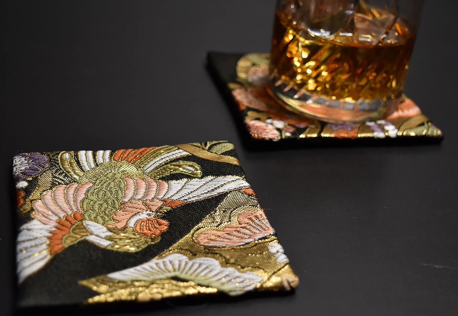 SHINSENDO Ideal for Gifts. A Coaster Using Japanese Kimono. 5 Sheets Set. Boxed and Packaged. Pattern Name Asuka