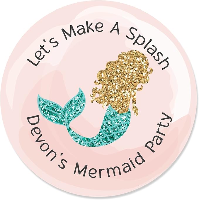Amazon Com Personalized Let S Be Mermaids Custom Baby Shower Or Birthday Party Favor Circle Sticker Labels Custom Text 24 Count Toys Games