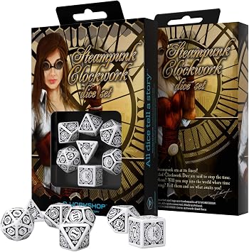 Q-Workshop Steampunk Clockwork White/Black Dice Set, Dice Set | Dice Set, 1+ players, Ages 14+, Steampunk Clockwork White/Black, Q-Workshop