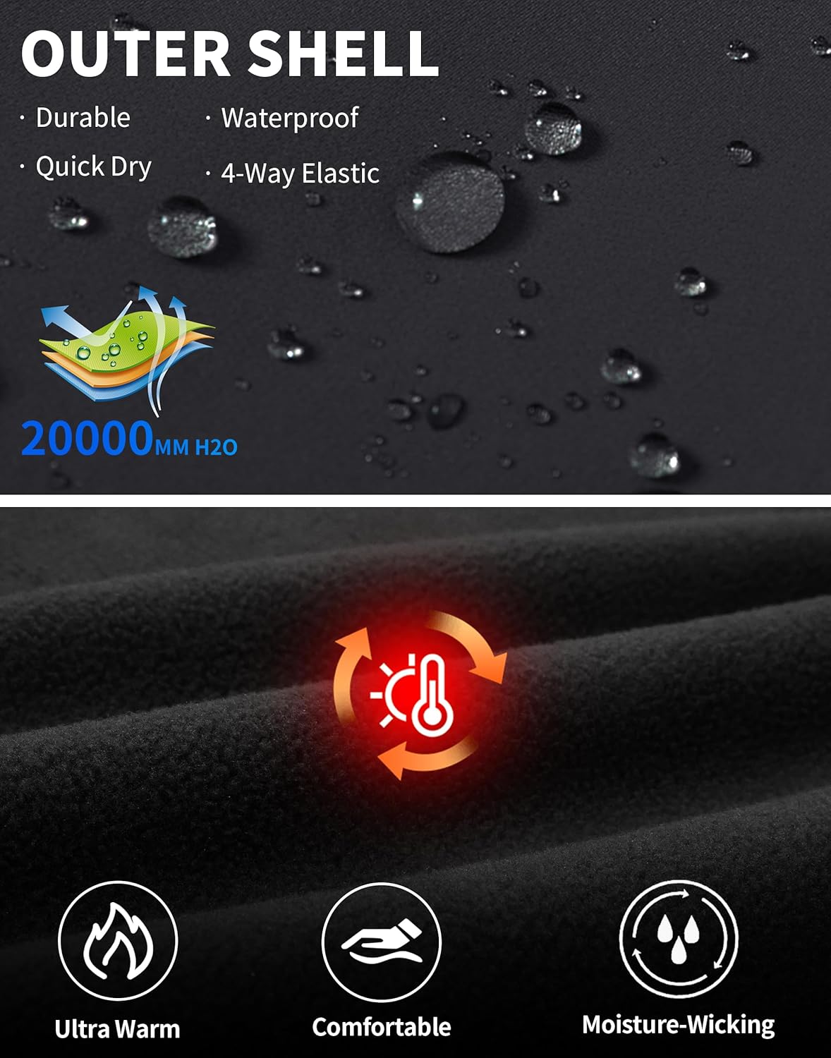 Pioneer Camp Men's Lightweight Softshell Waterproof Jacket Hooded Fleece Lined Windbreaker Rain Shell Jackets Hiking Outdoor - Image 5