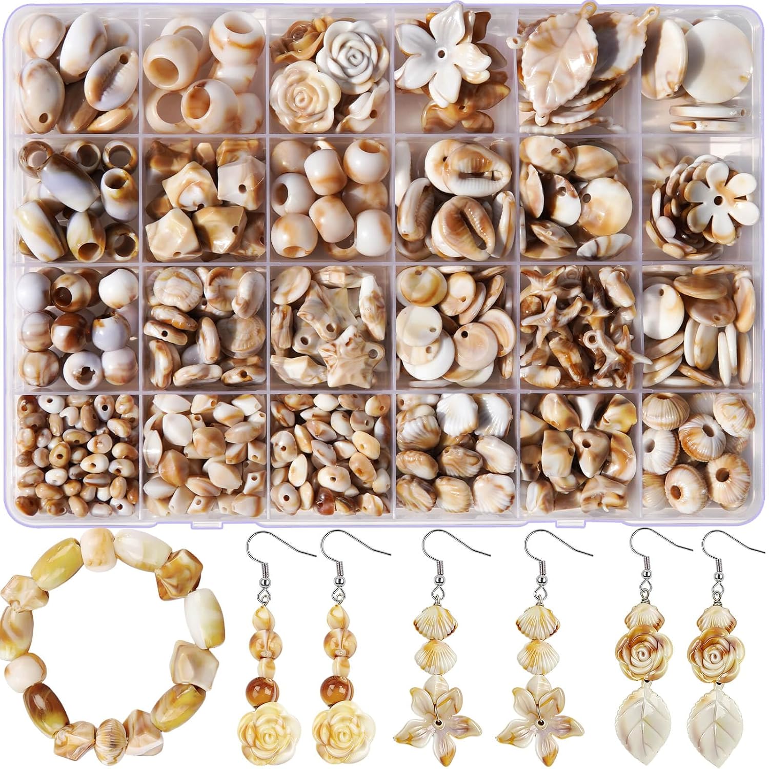 590+Pcs Ocean Beads for Bracelets Making Kit, Imitation Boho Ocean Beach Shell Bead Charms Starfish Beads Summer Sea Dangle Pendant for Jewelry Making Necklace Earring Bracelet Anklet DIY Craft