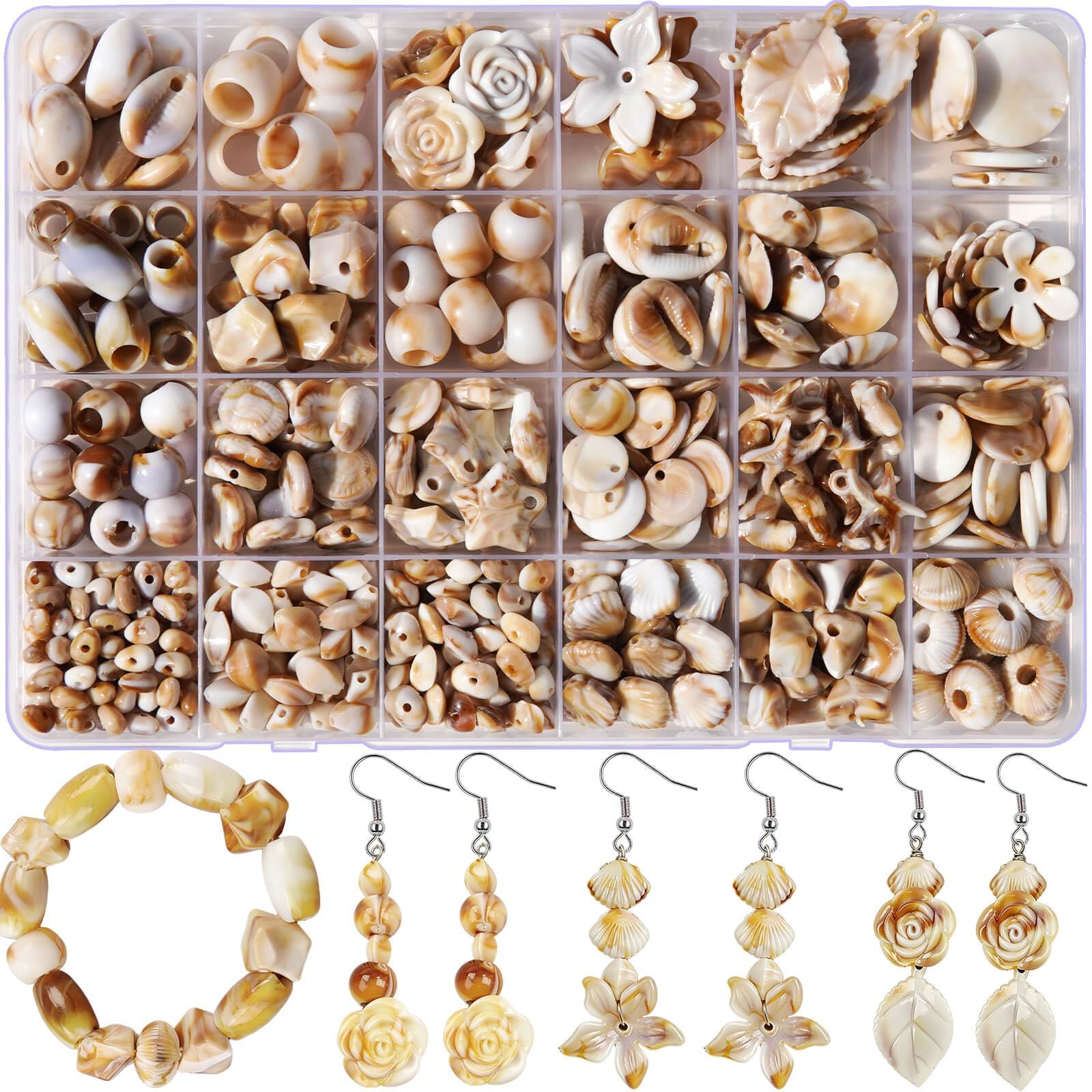 590+Pcs Ocean Beads for Bracelets Making Kit, Imitation Boho Ocean Beach Shell Bead Charms Starfish Beads Summer Sea Dangle Pendant for Jewelry Making Necklace Earring Bracelet Anklet DIY Craft