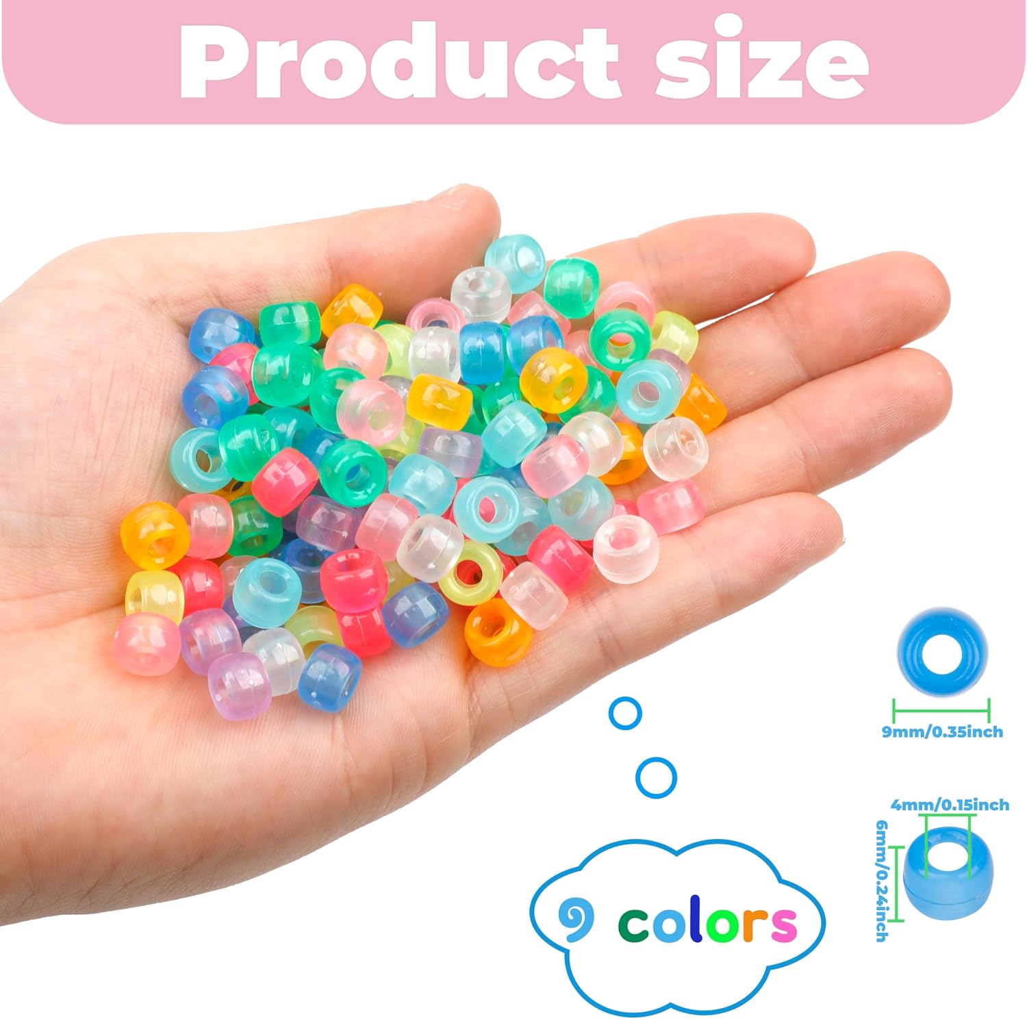 Glow in The Dark Pony Beads Bulk for Bracelet 9 Color 1000 Pcs Plastic Beads for Jewelry Making Friendship Bracelet Making DIY Necklace Party Decoration Supplies image 3