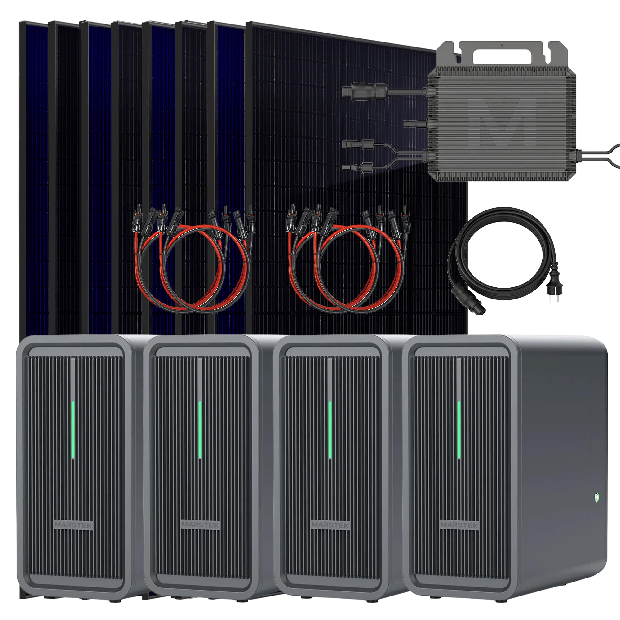 SUNNIVA Balkonkraftwerk 3680W Balkonkraftwerk mit 8,96 kWh Speicher, (Marstek 4x B2500-D, BIFAZIAL FULLBLACK komplett Steckdose, PV Solaranlage Komplettset mit Solarspeicher