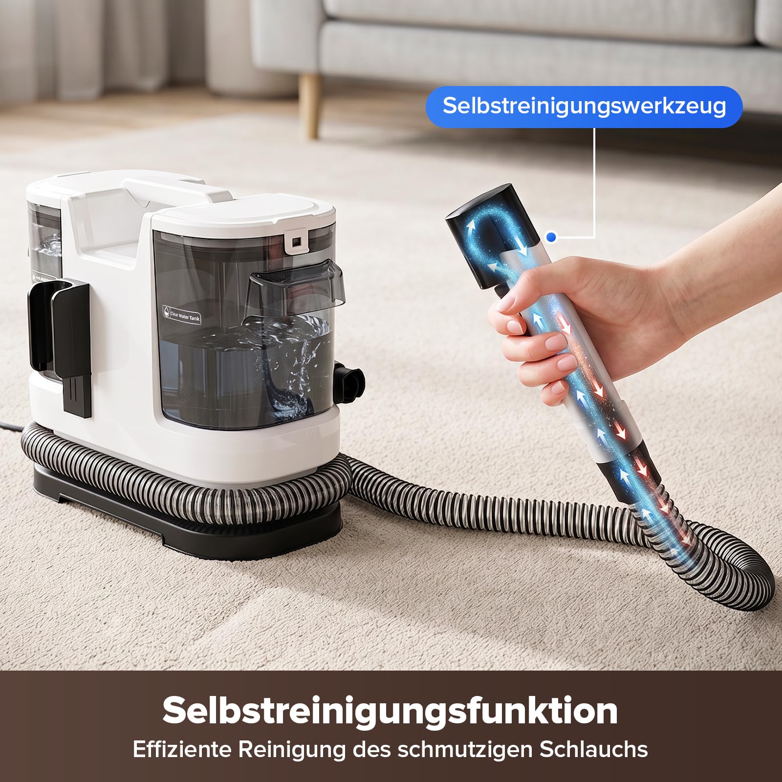 Lubluelu Nasssauger Polsterreiniger, 22 kPa, 600 W, mit Selbstreinigung | Upgrade Nasssauger Waschsauger mit langem Schlauch, großen Wassertanks und leichtem Design für Teppiche, Sofas und Autos.
