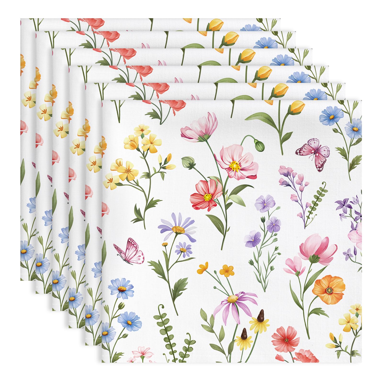 Arquiel Spring Flower Butterfly Napkins, 45 cm x 45 cm Floral Dinner Cloth Napkins Set of 6, Washable Cotton Soft Absorbent Square Table Top Decoration for Dining Kitchen Party Wedding