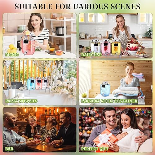 Miniatura 6 de Lallisa 3 dispensadores de bebidas de 2.5 galones para fiestas, dispensador de agua de bebidas de vidrio con soporte, de acero inoxidable, a prueba