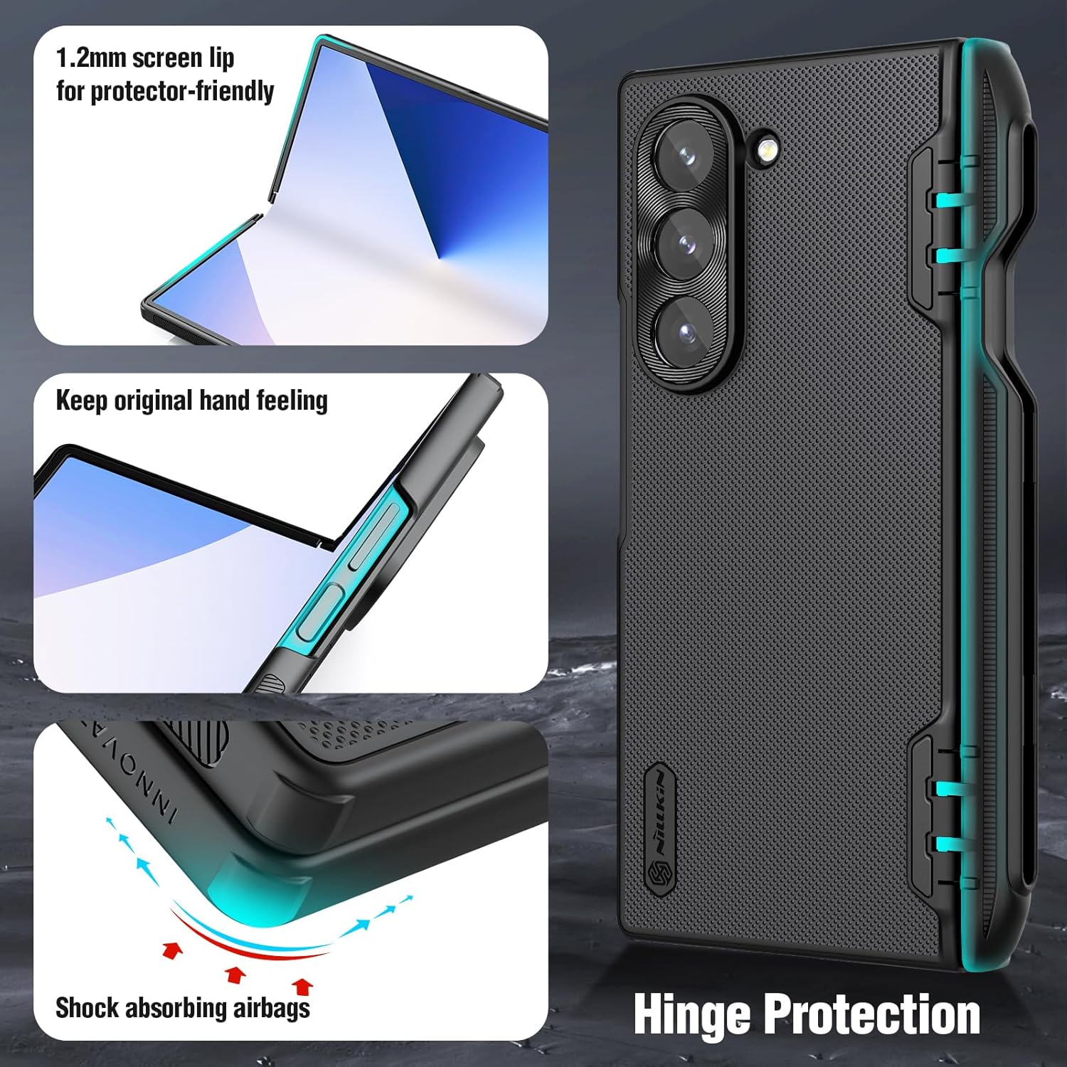 Nillkin for Samsung Galaxy Z Fold 6 Case with S Pen Holder, [Compatible with MagSafe][Hinge Protection] HD Screen Protector Slim Protective Phone Case - Black