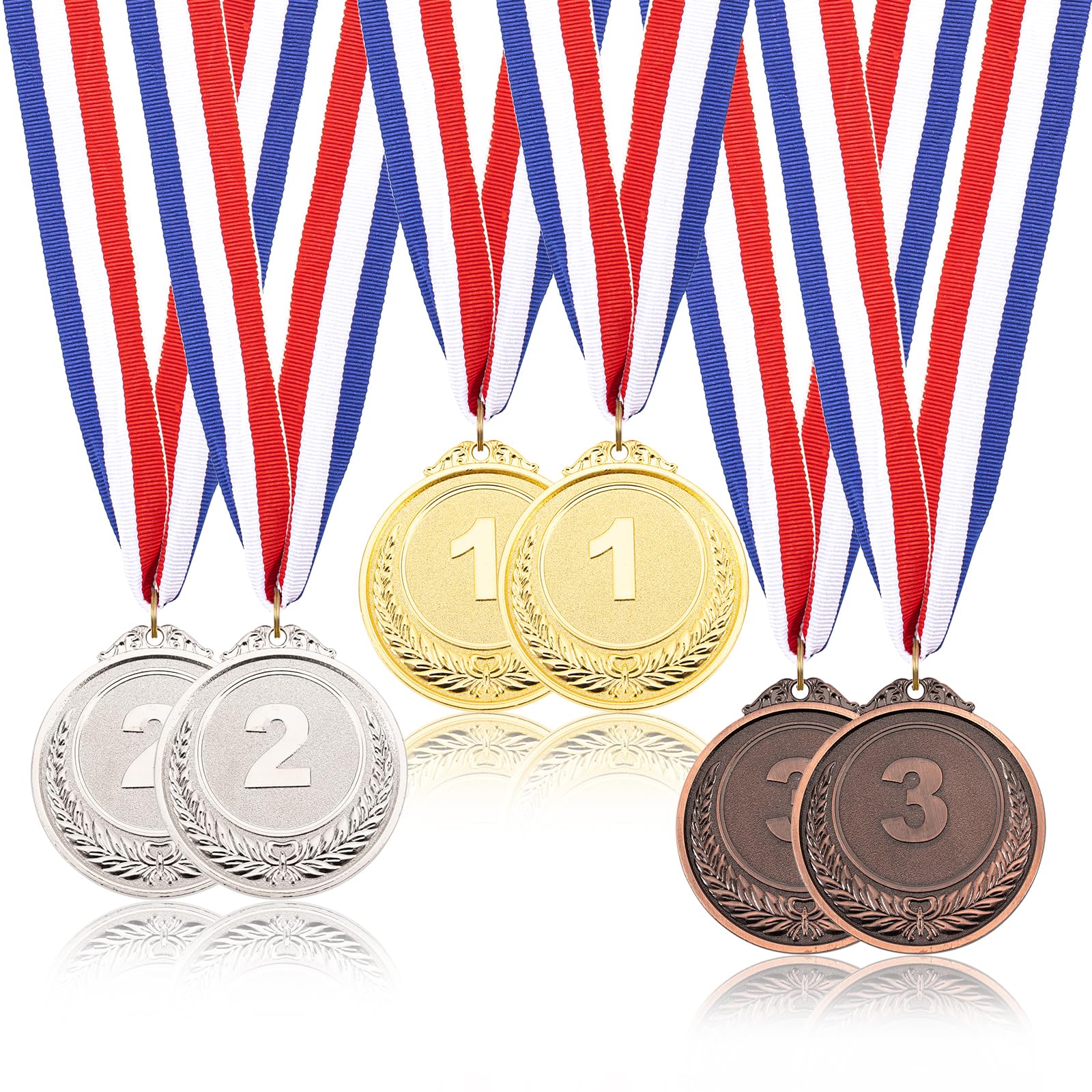 6 Médailles Sport – Or, Argent, Bronze, Diam. 6,5 Cm, Ruban 40 Cm, Alliage Zinc Anti-oxydation, Pour Compétitions, Récompenses, Cadeaux